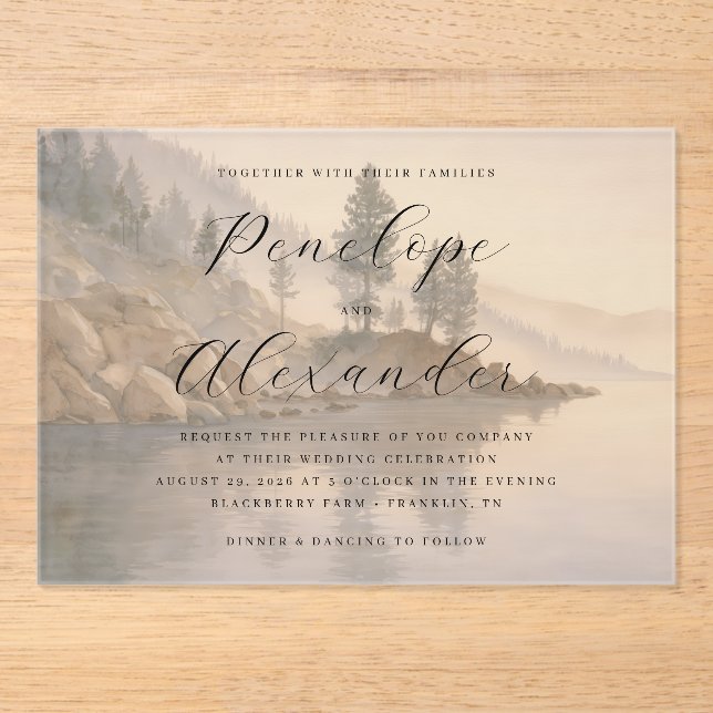 Serene Blue Watercolor Nature Acrylic Invitations (Front)