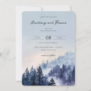 Serene Blue Watercolor Pine Trees Invitation