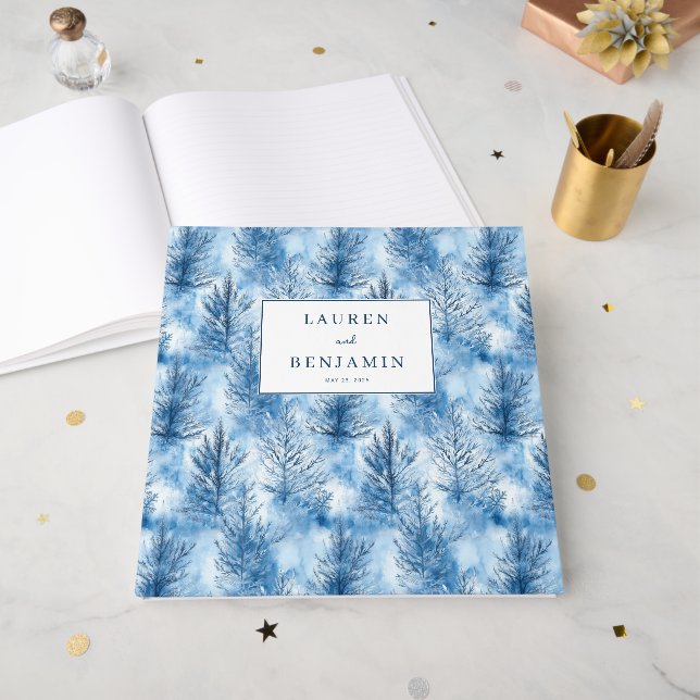 Serene Blue Watercolor Tree Branches Guest Book (Front Open)