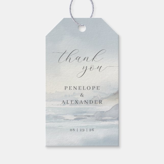 Serene Blue Watercolor Waves Gift Tags (Front)