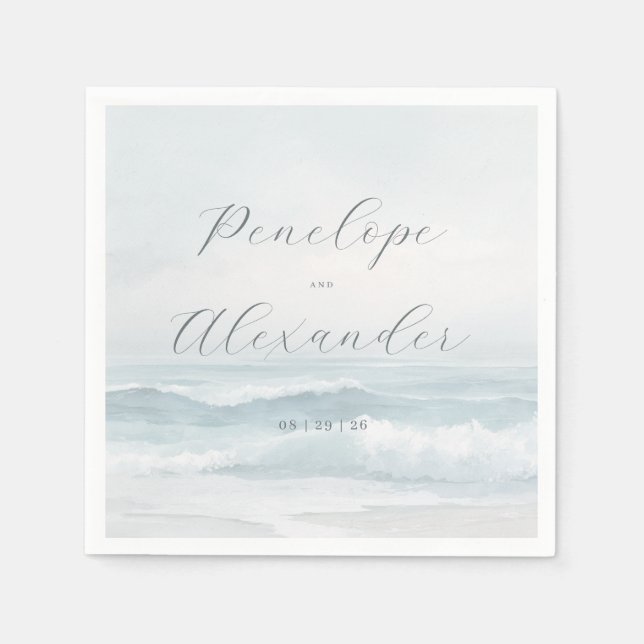 Serene Blue Watercolor Waves Napkin (Front)