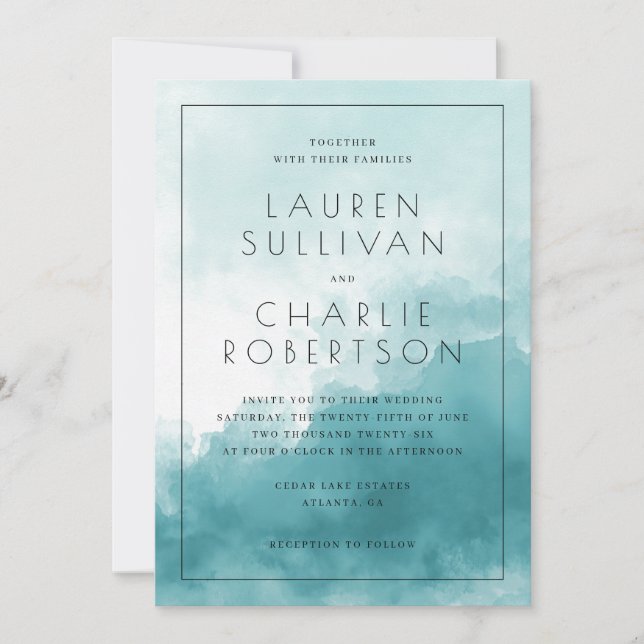 Serene Blue Watercolor Wedding Invitation (Front)