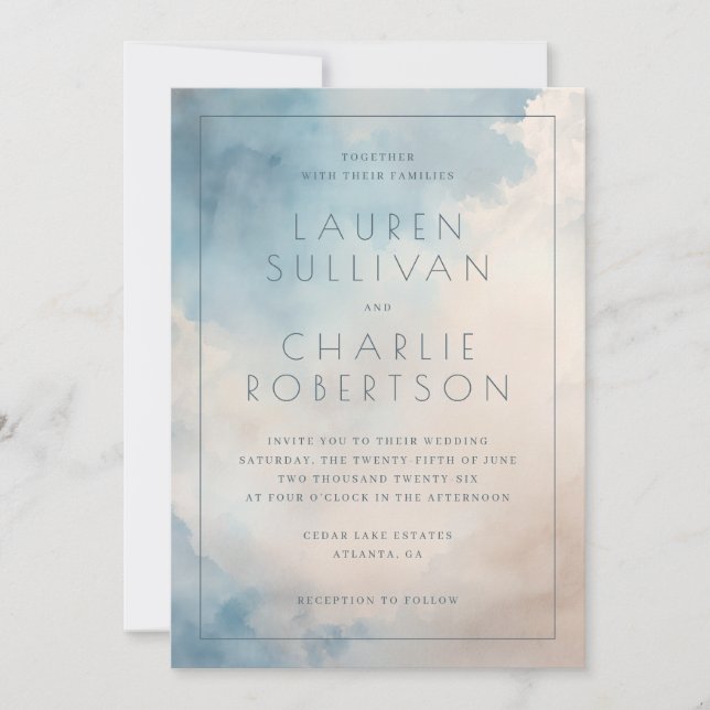 Serene Blue Watercolor Wedding Invitation (Front)