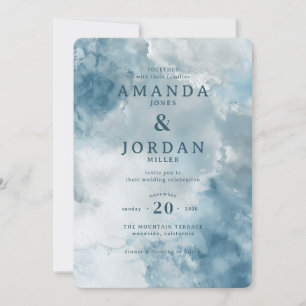 Serene Blue Watercolor Wedding Invitation