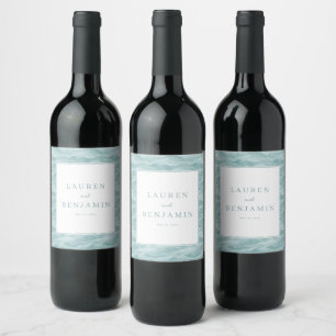 Serene Blue Wave Oceanic Theme Wine Label