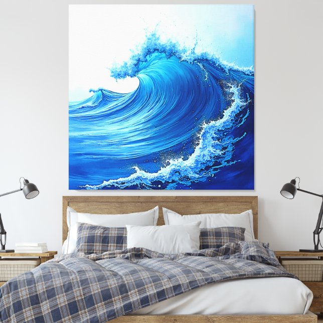 Serene Blue Wave Splashes Canvas Print (Insitu(Bedroom))