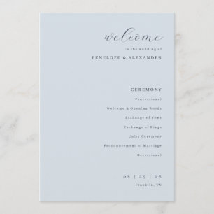 Serene Blue Wedding Ceremony Schedule Programme