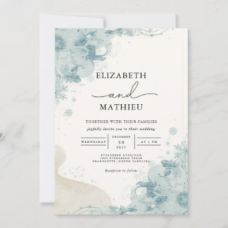 Serene Blue Winter Botanical Wedding Invitation