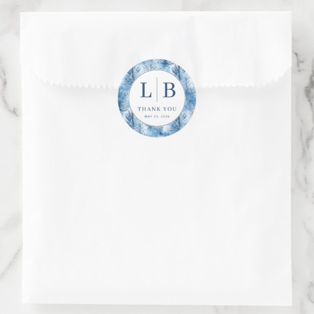 Serene Blue Winter Pine Trees Classic Round Sticker (Bag)