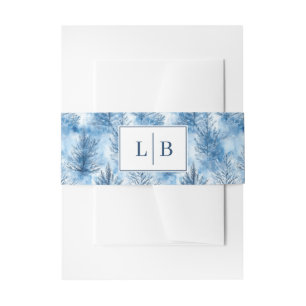 Serene Blue Winter Pine Trees Invitation Belly Band