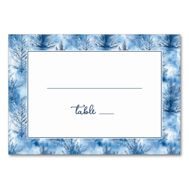 Serene Blue Winter Trees Table Number (Front)