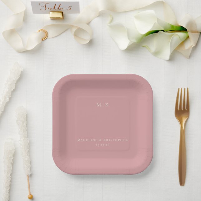 Serene Blush Pink Minimalist Paper Plate (Wedding)