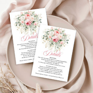 Serene blush roses greenery gold modern wedding  enclosure card