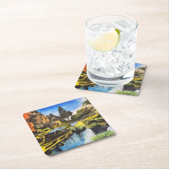 Serene Brook, by Gary Poling  Square Paper Coaster (Insitu)