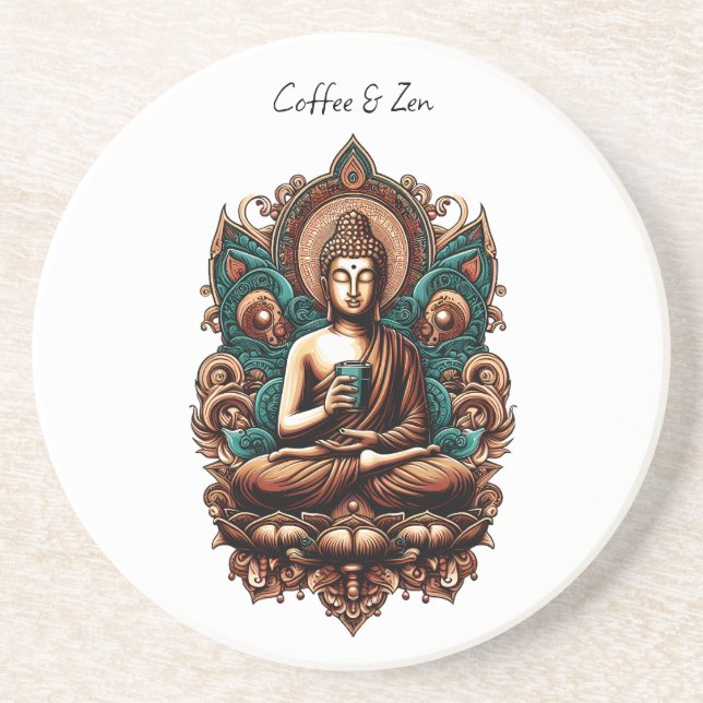 Serene Buddha, Coffee & Zen Sculpture Statue Coaster (Front)