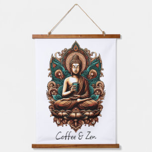 Serene Buddha, Coffee & Zen Sculpture Statue Hanging Tapestry