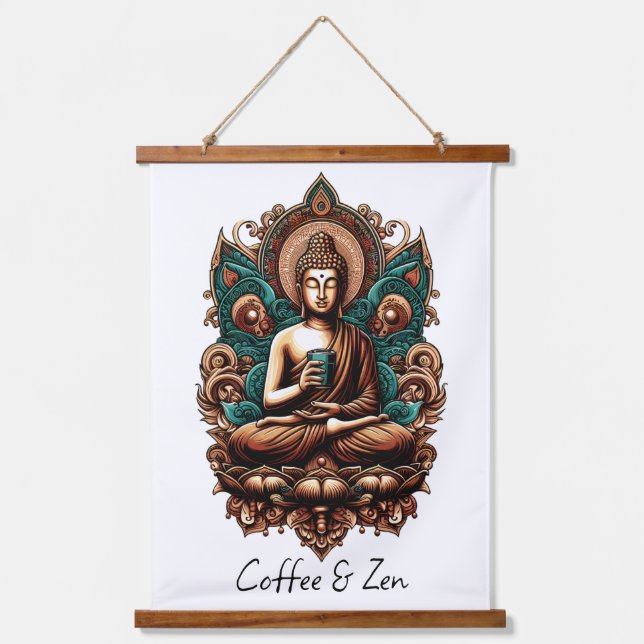 Serene Buddha, Coffee & Zen Sculpture Statue Hanging Tapestry (Front)