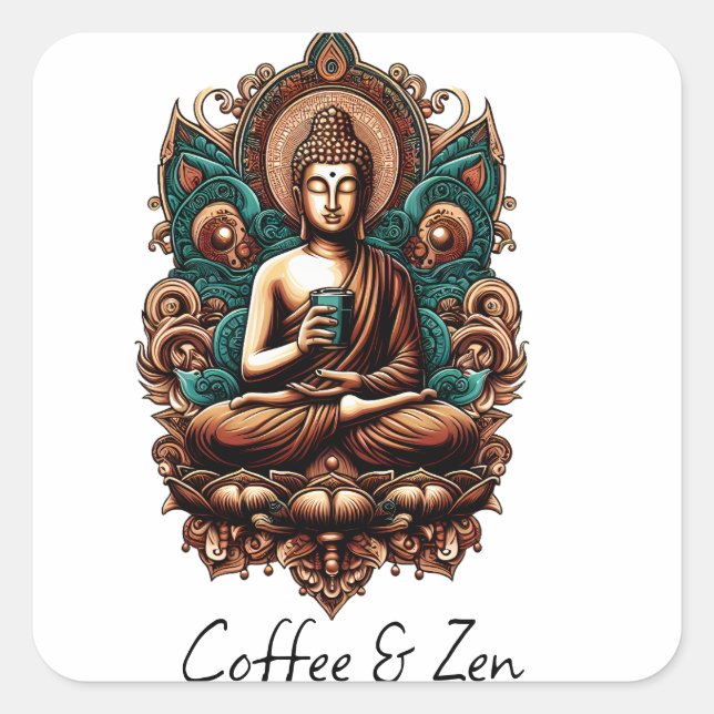 Serene Buddha, Coffee & Zen Sculpture Statue Square Sticker (Front)