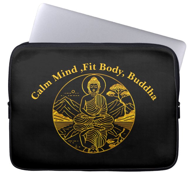 Serene Buddha Figure Reflecting on Tranquil Waters Laptop Sleeve (Front)