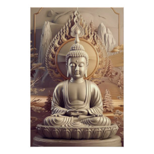 Serene Buddha Statue in Tranquil Landscape 3D  Poster