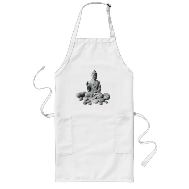 Serene Buddha with Stones and Plants Long Apron (Front)