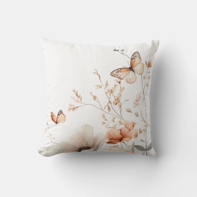 Serene Butterfly and Floral Pillow (Front)