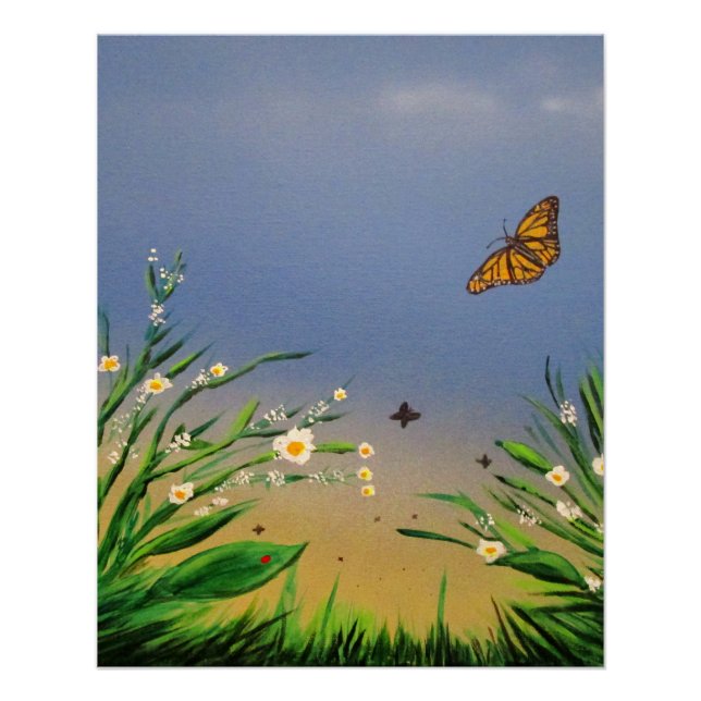 Serene Butterfly Sky Sunset Nature Wall Art Poster (Front)