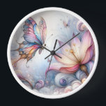 Serene Butterfly Wall Clock<br><div class="desc">Bring gentle charm and inspiration to your space with this serene butterfly wall clock, designed in dreamy pastel tones of pink, lavender, sky blue, and soft yellow. Featuring the graceful silhouette of a single butterfly, this magical butterfly art clock blends elegance and calm, creating a tranquil focal point for any...</div>