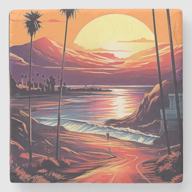 Serene California Beach #1 Stone Coaster (Front)