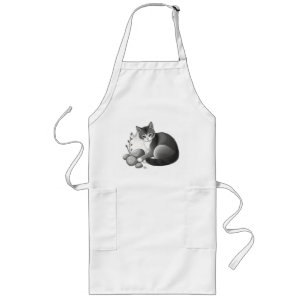 Serene Cat with Stones and Plants Long Apron
