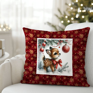 Serene Christmas scene baby deer kids room decor  Cushion