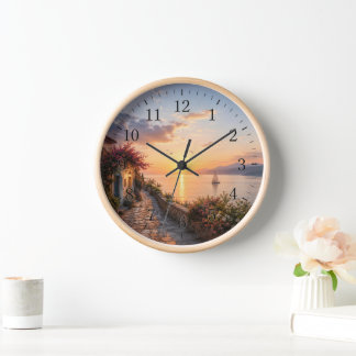 Serene Coastal Sunset Wall Clock – Mediterranean S