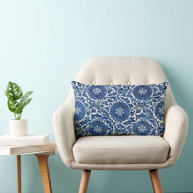 Serene Comfort: Blue Floral Lumbar Pillow (Chair)