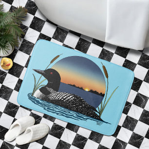 Serene Common Loon Sunset Blue Wildlife Lake Bath Mat
