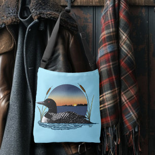 Serene Common Loon Sunset Blue Wildlife Lake Crossbody Bag