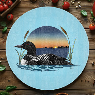 Serene Common Loon Sunset Blue Wildlife Lake Cutting Board