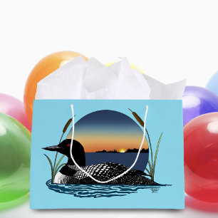 Serene Common Loon Sunset Blue Wildlife Lake Large Gift Bag