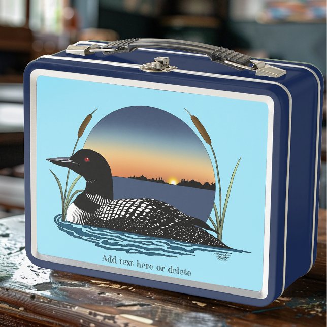 Serene Common Loon Sunset Blue Wildlife Lake Metal Lunch Box (Creator Uploaded)