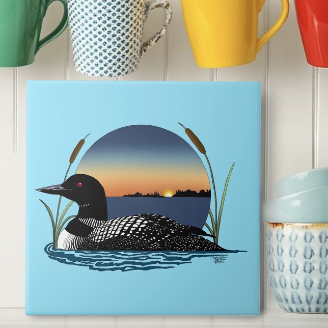 Serene Common Loon Sunset Blue Wildlife Lake Tile (Creator Uploaded)
