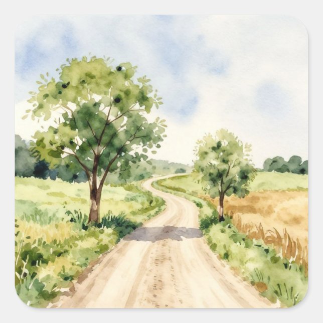 Serene Countryside Journey: A Winding Dirt Path Th Square Sticker (Front)