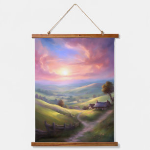 Serene Countryside Sunrise Peaceful Landscape Art Hanging Tapestry
