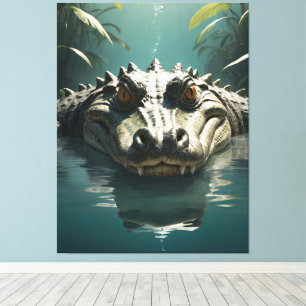 Serene Crocodile in Water Jungle Art Print