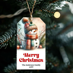Serene Editable Kids Gift Tag Christmas Snowman