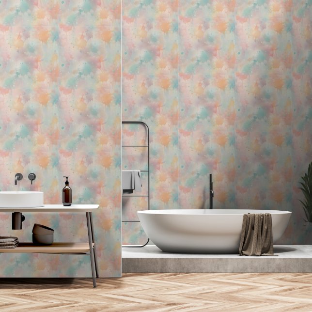 Serene Elegance: Pastel Watercolor Wallpaper (Bathroom)