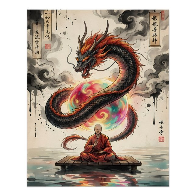 Serene Encounter: Monk and the Celestial Dragon Poster (Front)