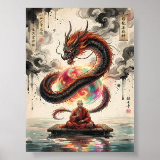 Serene Encounter: Monk and the Celestial Dragon Poster