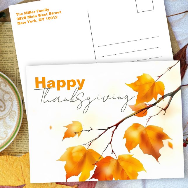 Serene Fall Maple Leaves Happy Thanksgiving Postcard (Creator Uploaded)