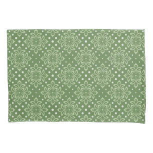 Serene Floral Pattern on Green Background Pillowcase