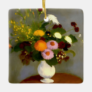 Serene Floral Still Life Print Ceramic Ornament