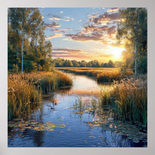 🌲 Serene Forest Lake Landscape Nature Reflection  Poster